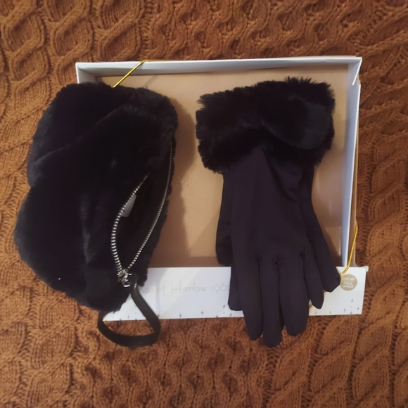 House of Harlow Faux Fur Fingerless  Gloves/Mittens Tech Gloves Wristlet Bag NIB - Picture 9 of 16